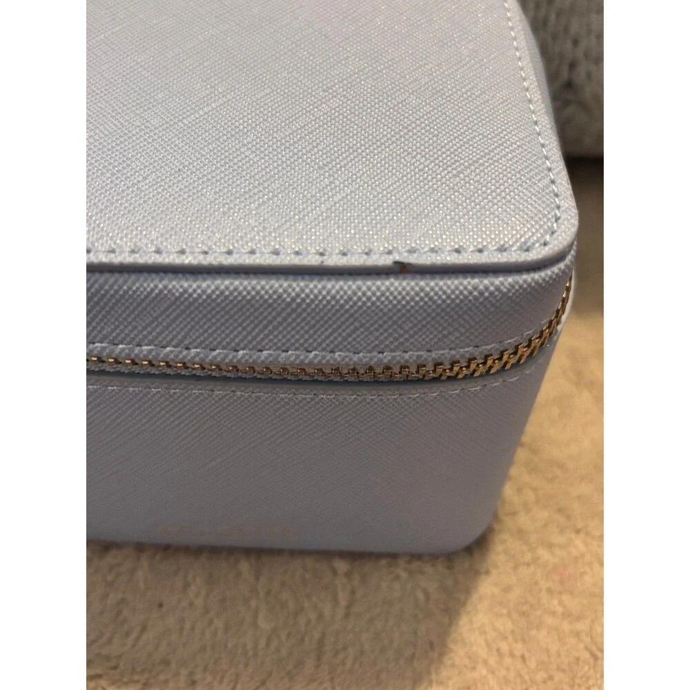 Talbots Blue Saffiano Leather Travel Jewelry Case Makeup Organizer Box Mini